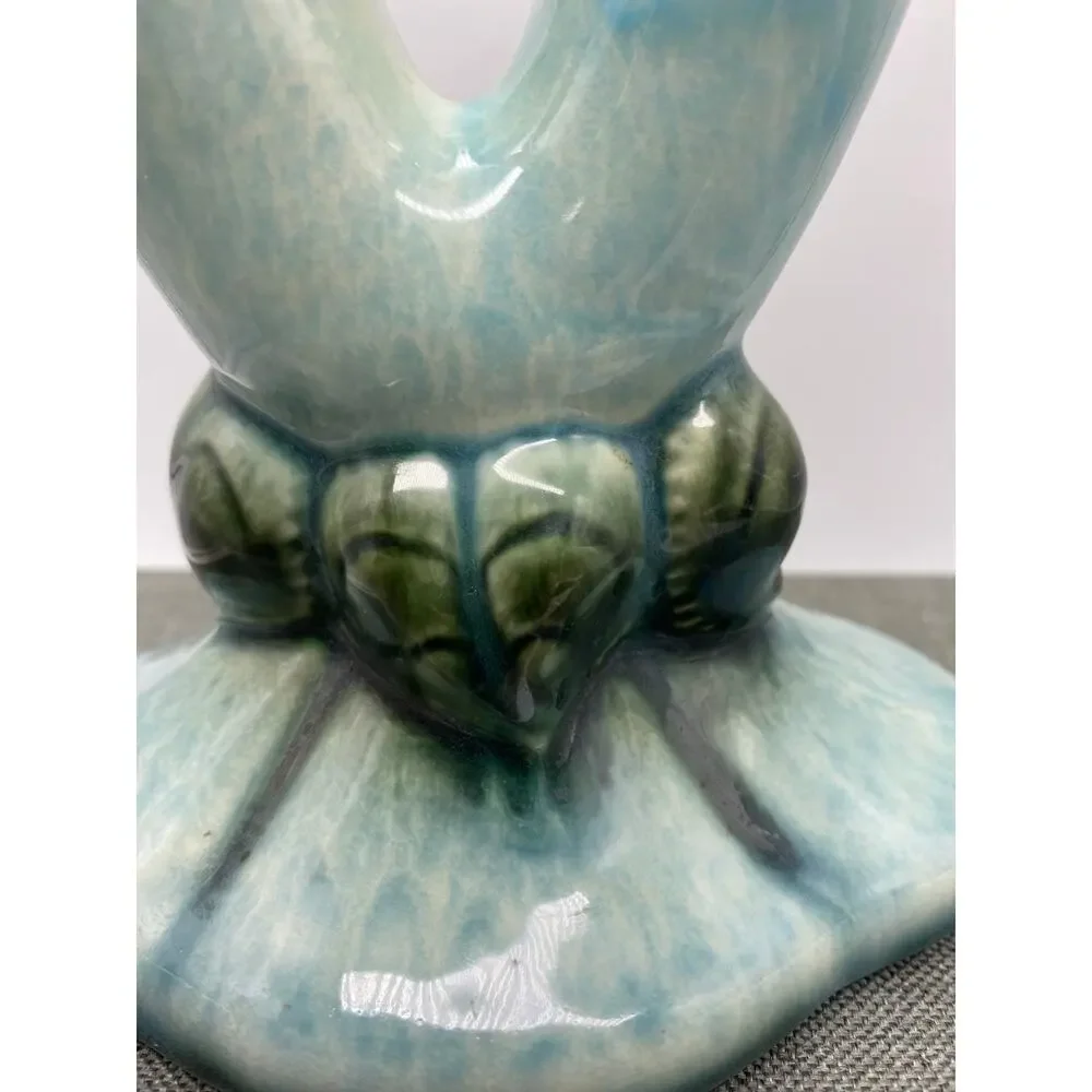 Vintage Hull Green Woodland Double Horn Bud Vase green and Blue‎ 40s 103